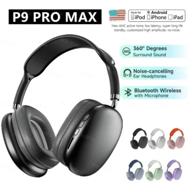 Headphones P9 Pro Max Wireless Bluetooth Earphones Sports Music Gaming Earpieces Support TF Card Headsets For Phones Tablet - Image 2